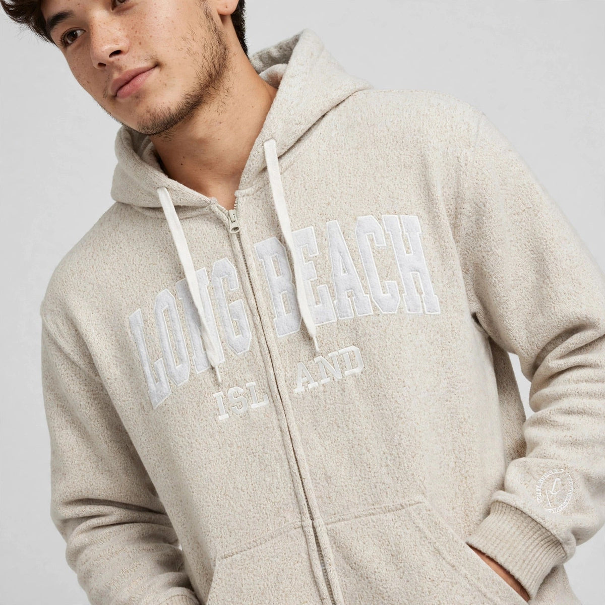 LONG BREACH Zip UP Off White Hoodie
