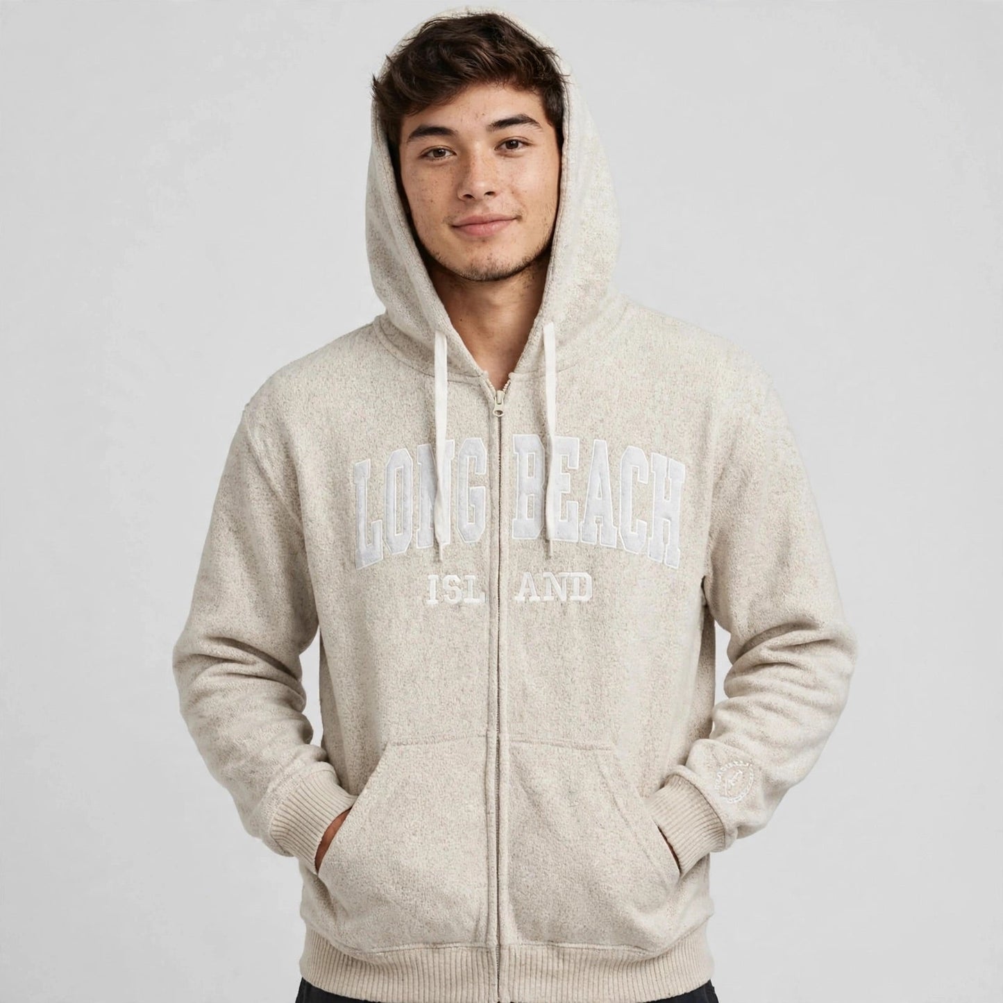 LONG BREACH Zip UP Off White Hoodie