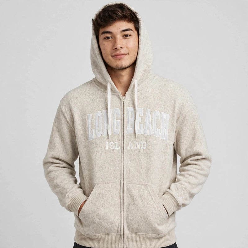 LONG BREACH Zip UP Off White Hoodie